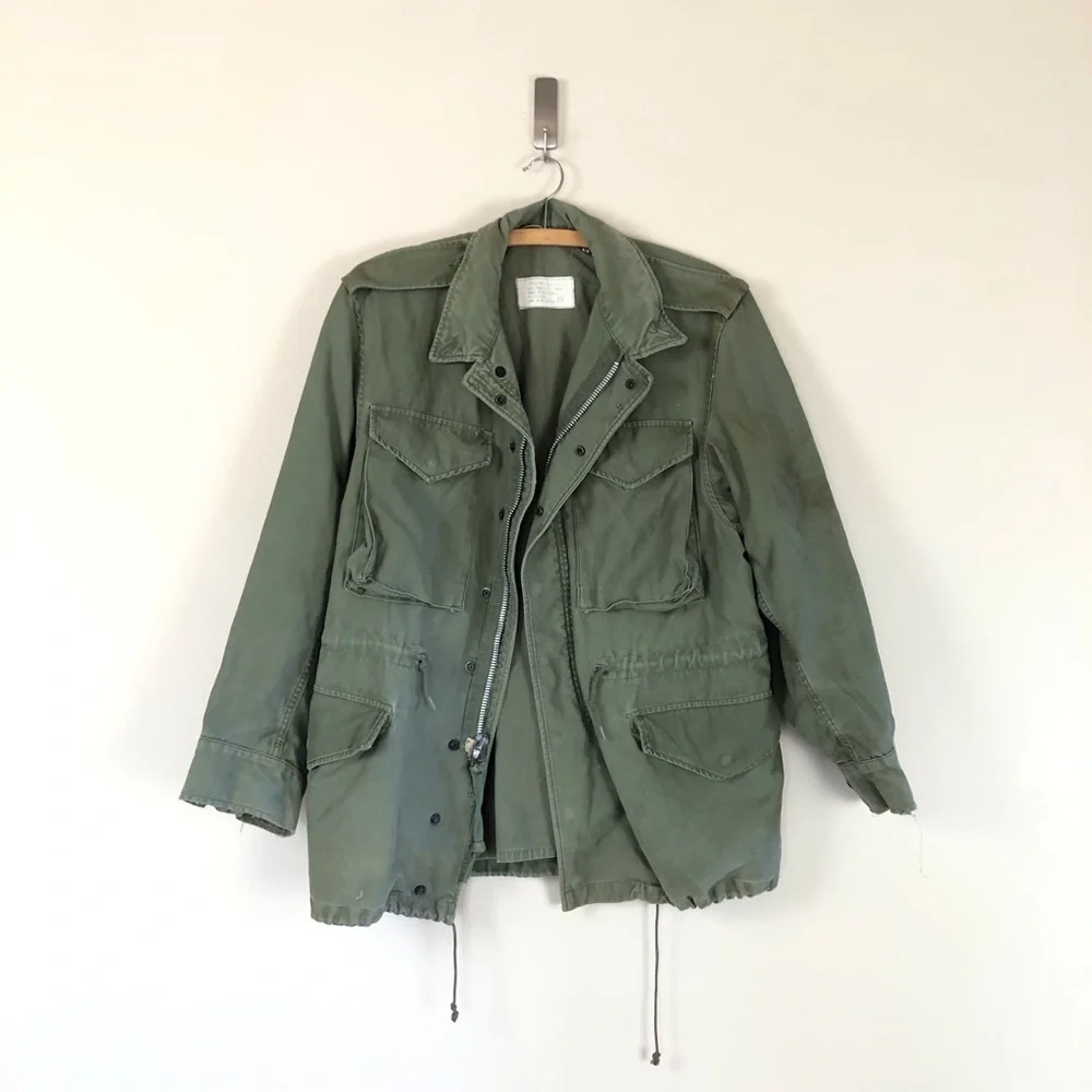 vintage rare army field jacket 90s distressed military ww2 vietnam hippie boho